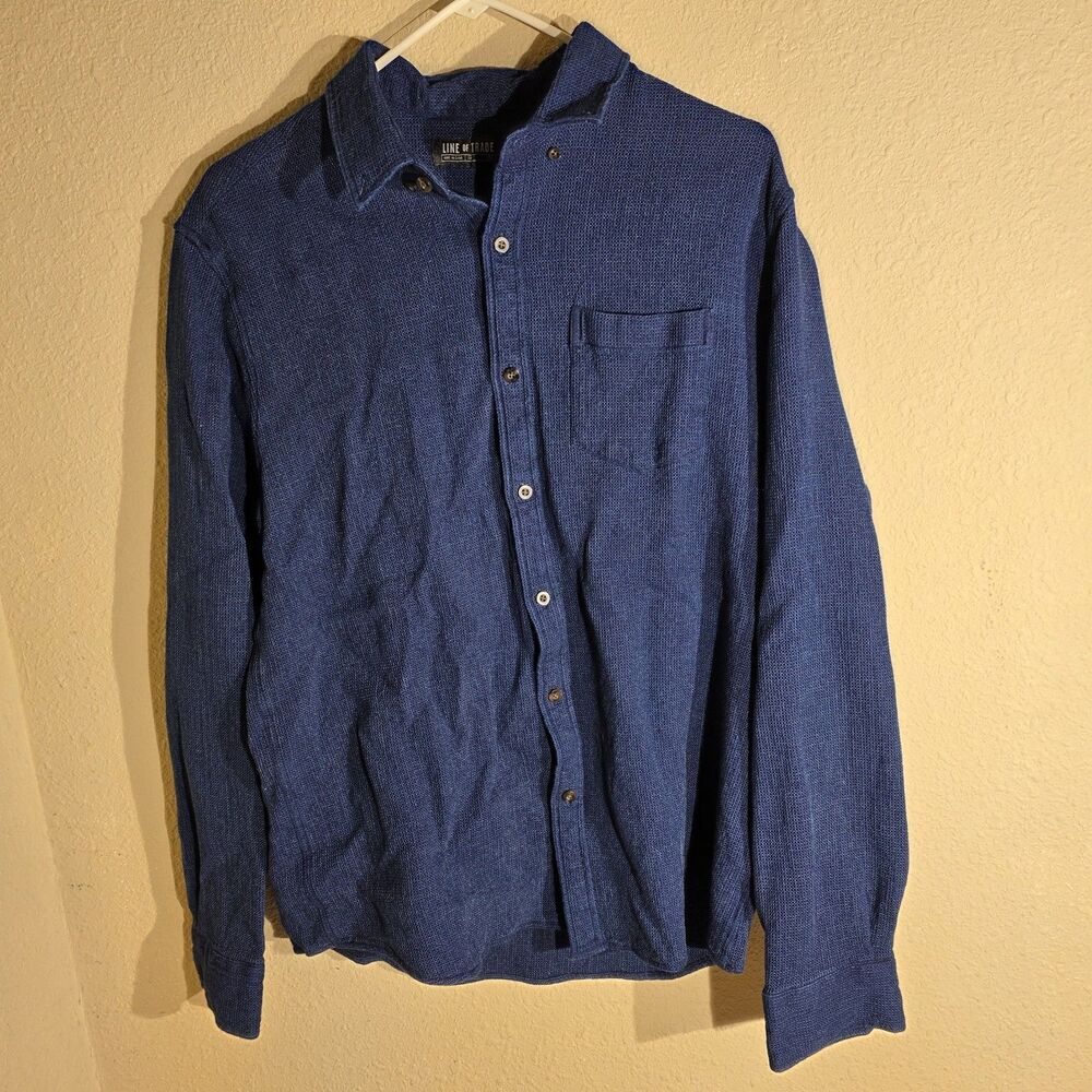 Line of Trade Frank Shirt Mens Large Blue Waffle Button Up Long Sleeve Cotton